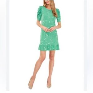 CeCe women’s Floral printed Ruched sleeve  short mini Dress in size Mediim